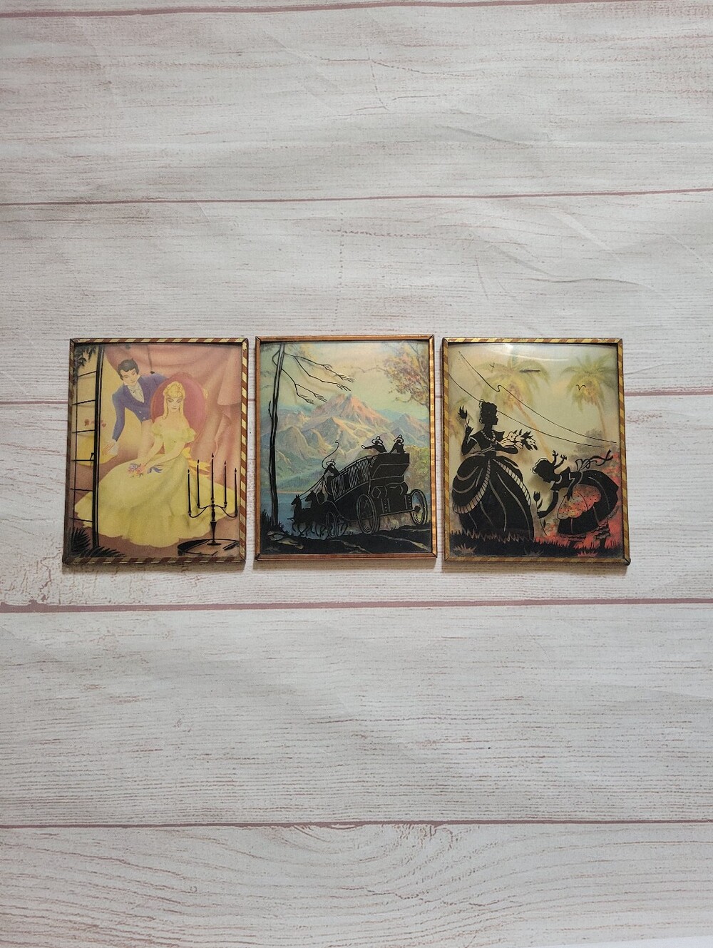 Antique/Vintage Reversed Painted Convex Glass Silhouette Art